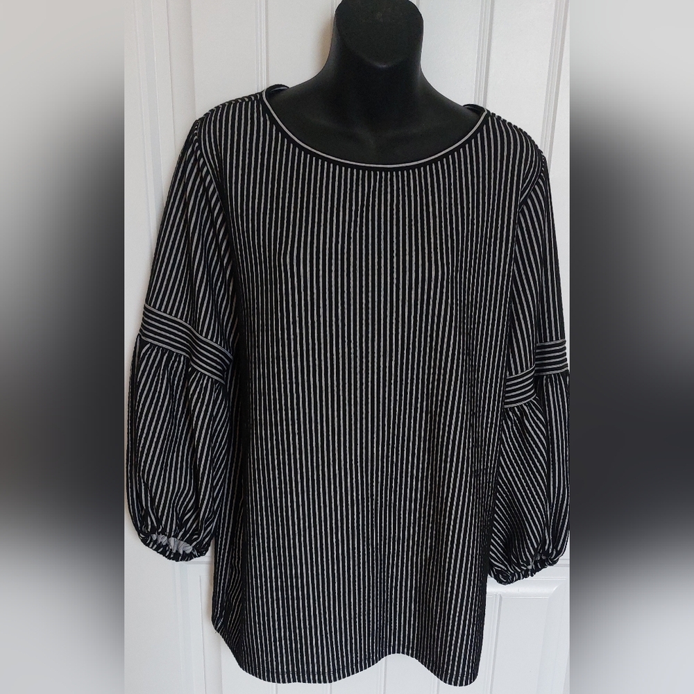 Max Studio Black And White Striped Top, Womens, Size L